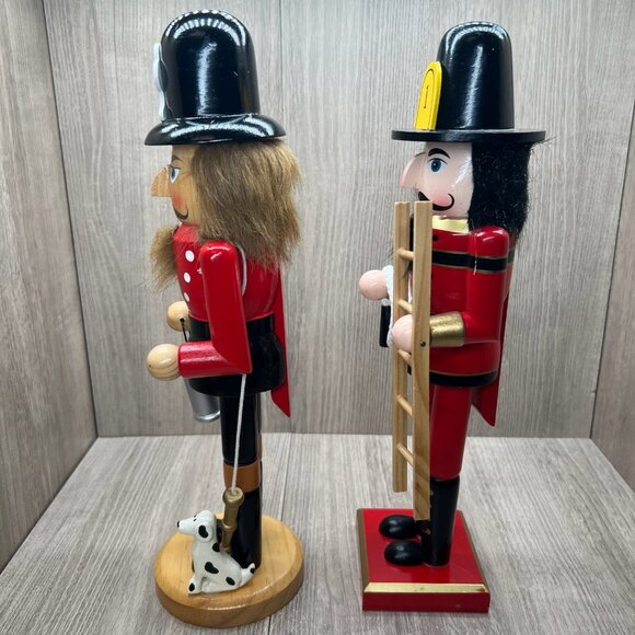 Hobby Lobby Fireman Nutcracker Figurines 2012 2015 Dog Ladder Bucket 14" Red - Picture 4 of 12